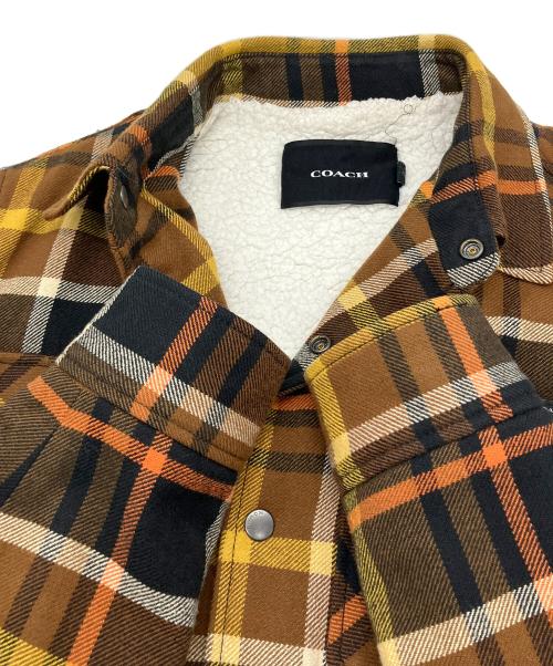 COACH（コーチ）COACH (コーチ) ボアジャケット シェルパラインドシャツジャケット ブラウン×イエロー サイズ:Sの古着・服飾アイテム