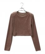 anuansアニュアンス）の古着「長袖カットソー ベロアクロップドカットトップス」｜ピンク