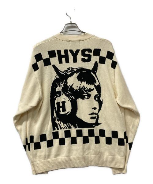 Hysteric Glamour（ヒステリックグラマー）Hysteric Glamour (ヒステリックグラマー) IN THE STUDIO編込 カーディガン ベージュ×ブラック サイズ:Lの古着・服飾アイテム