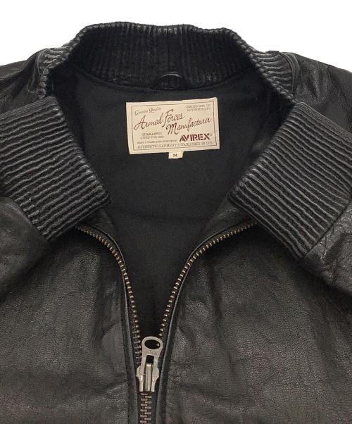 AVIREX（アヴィレックス）AVIREX (アヴィレックス) レザージャケット MA-1 LEATHER RIB BOULSON ブラック サイズ:Mの古着・服飾アイテム