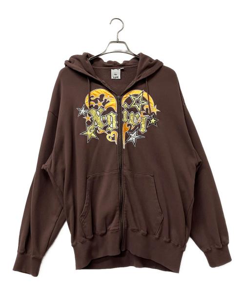 X-GIRL（エックスガール）X-GIRL (エックスガール) TRIBAL HEART ZIP UP SWEAT HOODIE ジップパーカー ブラウン サイズ:Mの古着・服飾アイテム