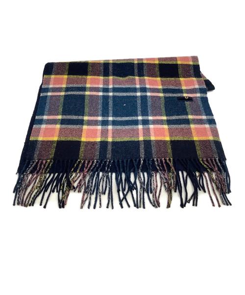 Vivienne Westwood（ヴィヴィアンウエストウッド）Vivienne Westwood (ヴィヴィアンウエストウッド) マフラー ボタン付きチェック柄ストール ネイビーの古着・服飾アイテム