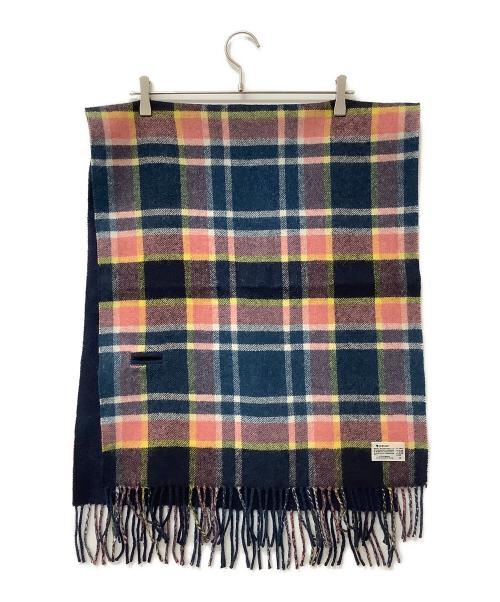 Vivienne Westwood（ヴィヴィアンウエストウッド）Vivienne Westwood (ヴィヴィアンウエストウッド) マフラー ボタン付きチェック柄ストール ネイビーの古着・服飾アイテム