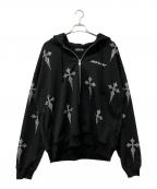 REFLEMレフレム）の古着「ジップパーカー CROSS RHINESTONE ZIP UP PARKER」｜ブラック