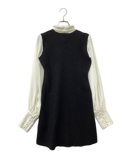 polaura（ポロ―ラ）polaura (ポロ―ラ) ニットワンピース リボンドッキングワンピース ブラック×ベージュ サイズ:Sの古着・服飾アイテム