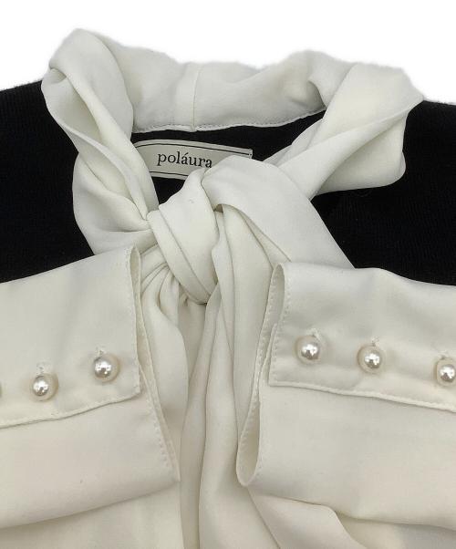 polaura（ポロ―ラ）polaura (ポロ―ラ) ニットワンピース リボンドッキングワンピース ブラック×ベージュ サイズ:Sの古着・服飾アイテム