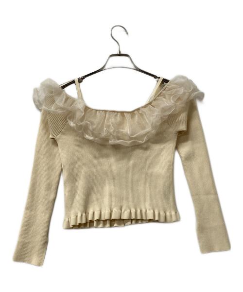 FRAY ID（フレイ アイディー）FRAY ID (フレイ アイディー) ラッフルオフショルニット アイボリー サイズ:FREEの古着・服飾アイテム