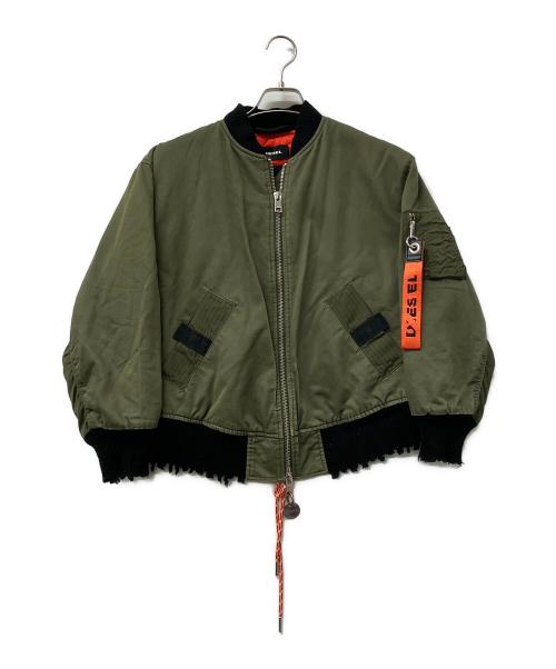 DIESEL（ディーゼル）DIESEL (ディーゼル) MA-1ジャケット ALTERNATIVE ENERGY グリーン×オレンジ サイズ:XXSの古着・服飾アイテム