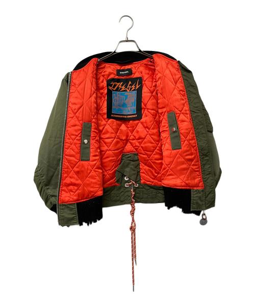 DIESEL（ディーゼル）DIESEL (ディーゼル) MA-1ジャケット ALTERNATIVE ENERGY グリーン×オレンジ サイズ:XXSの古着・服飾アイテム