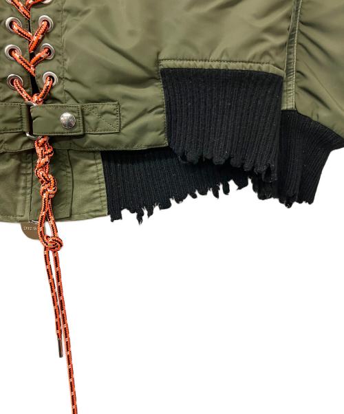 DIESEL（ディーゼル）DIESEL (ディーゼル) MA-1ジャケット ALTERNATIVE ENERGY グリーン×オレンジ サイズ:XXSの古着・服飾アイテム