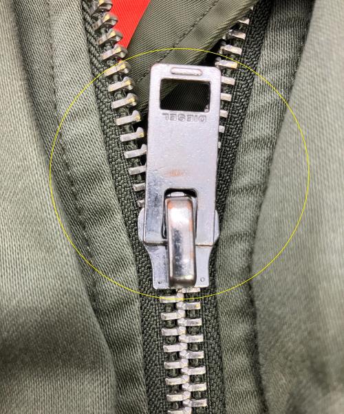 DIESEL（ディーゼル）DIESEL (ディーゼル) MA-1ジャケット ALTERNATIVE ENERGY グリーン×オレンジ サイズ:XXSの古着・服飾アイテム