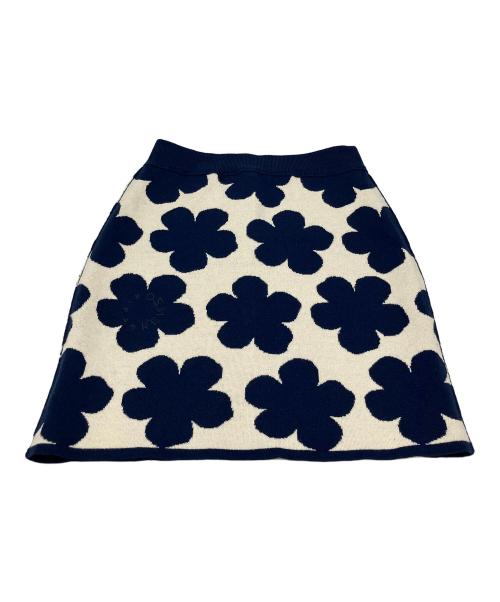 KENZO（ケンゾー）KENZO (ケンゾー) ニットスカート フラワージャガードミニスカート ネイビー×ホワイト サイズ:XSの古着・服飾アイテム