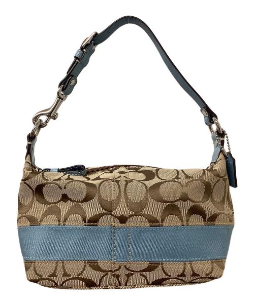 COACH（コーチ）COACH (コーチ) ハンドバッグ シグネチャー ワンショルダーバッグ ブラウン×スカイブルーの古着・服飾アイテム