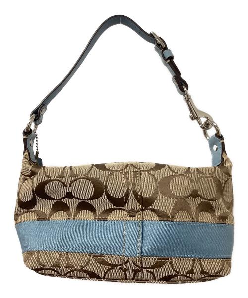 COACH（コーチ）COACH (コーチ) ハンドバッグ シグネチャー ワンショルダーバッグ ブラウン×スカイブルーの古着・服飾アイテム