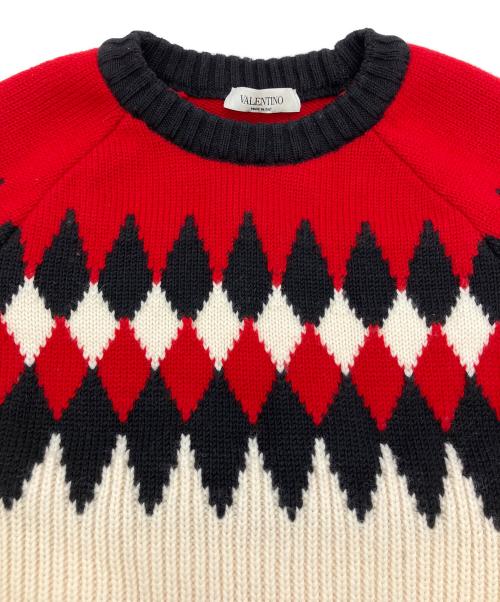 VALENTINO（ヴァレンティノ）VALENTINO (ヴァレンティノ) 厚手ニット レッド×ブラック×アイボリー サイズ:Sの古着・服飾アイテム