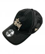 stussy×New Eraステューシー×ニューエラ）の古着「キャップ 9TWENTY WASHED BASIC TRUCKER」｜ブラック×ホワイト