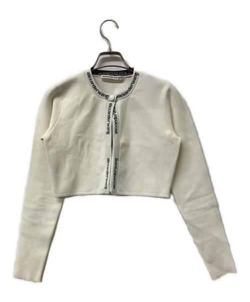ALEXANDER WANG.T（アレキサンダーワンティー）ALEXANDER WANG.T (アレキサンダーワンティー) 厚手カーディガン Cropped Stretch Knit Cardigan ホワイト×ブラック サイズ:Sの古着・服飾アイテム