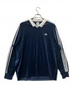 adidasアディダス）の古着「シャツ ベロア長袖ポロシャツ」｜ブルー×ホワイト