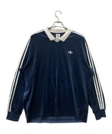 adidas（アディダス）の古着「シャツ ベロア長袖ポロシャツ」｜ブルー×ホワイト