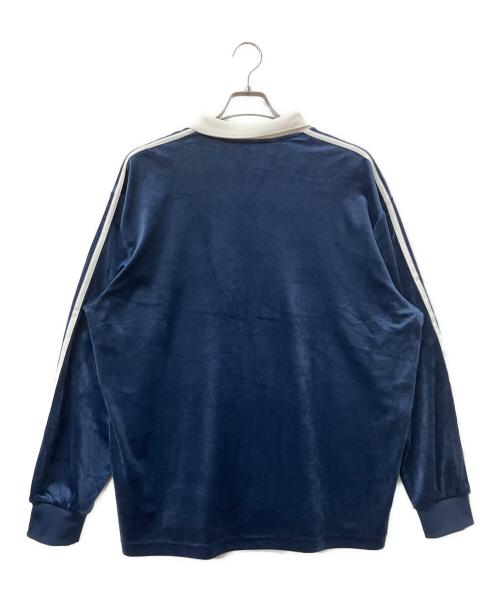 adidas（アディダス）adidas (アディダス) シャツ ベロア長袖ポロシャツ ブルー×ホワイト サイズ:2XLの古着・服飾アイテム