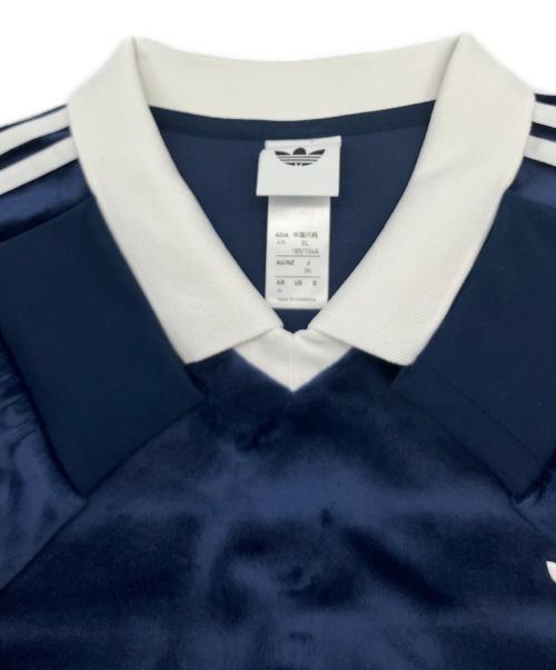 adidas（アディダス）adidas (アディダス) シャツ ベロア長袖ポロシャツ ブルー×ホワイト サイズ:2XLの古着・服飾アイテム