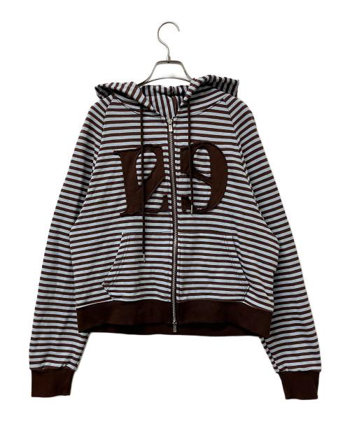 ILLIGO（イリゴ）ILLIGO (イリゴ) ジップパーカー 129 ロゴパッチ フードパーカー ジップアップ ストライプ ブルー サイズ:Sの古着・服飾アイテム