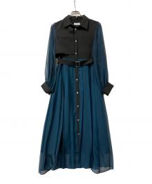 HARE（ハレ）の古着「長袖ワンピース シースルー切替シャツワンピース」｜ブラック×ブルー