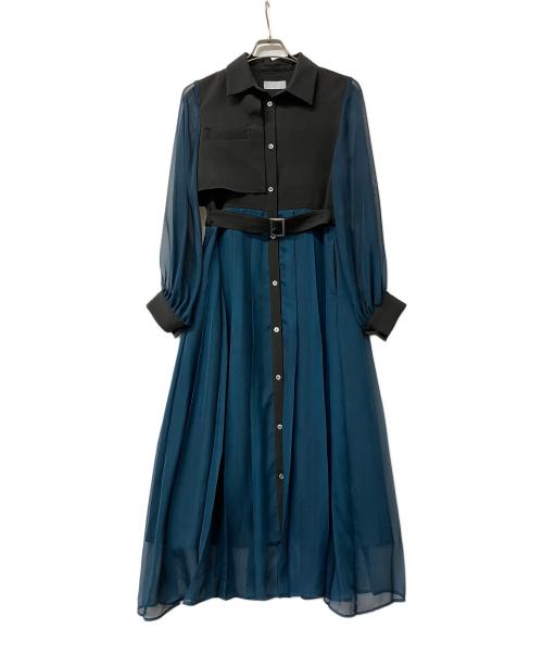 HARE（ハレ）HARE (ハレ) 長袖ワンピース シースルー切替シャツワンピース ブラック×ブルー サイズ:FREEの古着・服飾アイテム