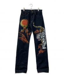 ZEN CLOTHING（ゼン クロージング）の古着「デニムパンツ　和柄ペイント　総生産数47本限定（2/47）」｜インディゴ