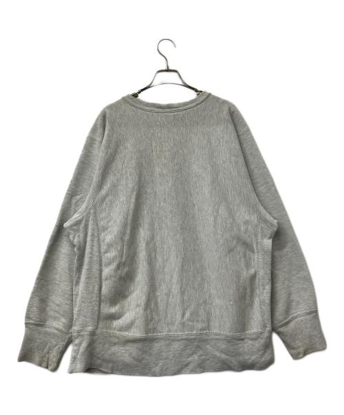 Champion（チャンピオン）Champion (チャンピオン) クルーネックスウェット　リバースウィーブ　80's後期/染み込みプリント/MADE IN USA@　 グレー×グリーン サイズ:XLの古着・服飾アイテム