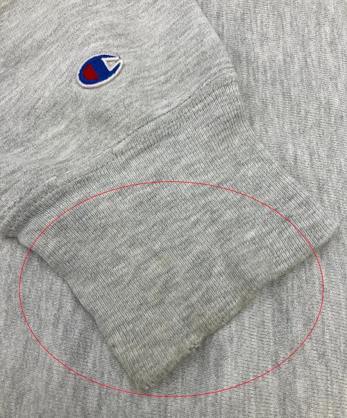 Champion（チャンピオン）Champion (チャンピオン) クルーネックスウェット　リバースウィーブ　80's後期/染み込みプリント/MADE IN USA@　 グレー×グリーン サイズ:XLの古着・服飾アイテム
