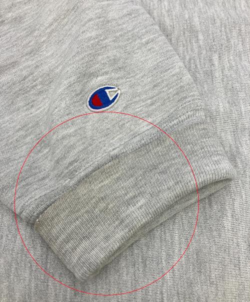 Champion（チャンピオン）Champion (チャンピオン) クルーネックスウェット　リバースウィーブ　80's後期/染み込みプリント/MADE IN USA@　 グレー×グリーン サイズ:XLの古着・服飾アイテム