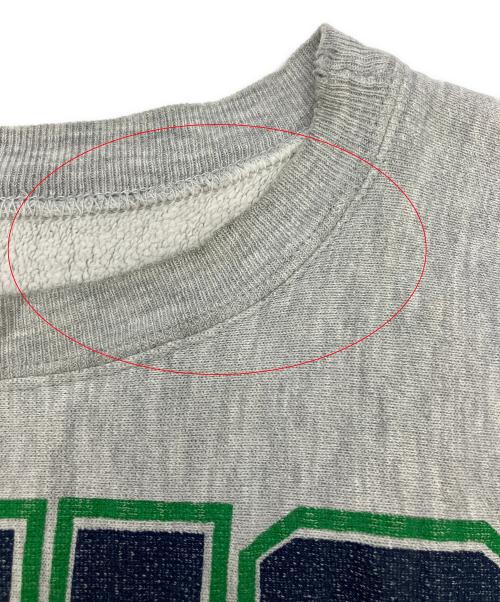 Champion（チャンピオン）Champion (チャンピオン) クルーネックスウェット　リバースウィーブ　80's後期/染み込みプリント/MADE IN USA@　 グレー×グリーン サイズ:XLの古着・服飾アイテム