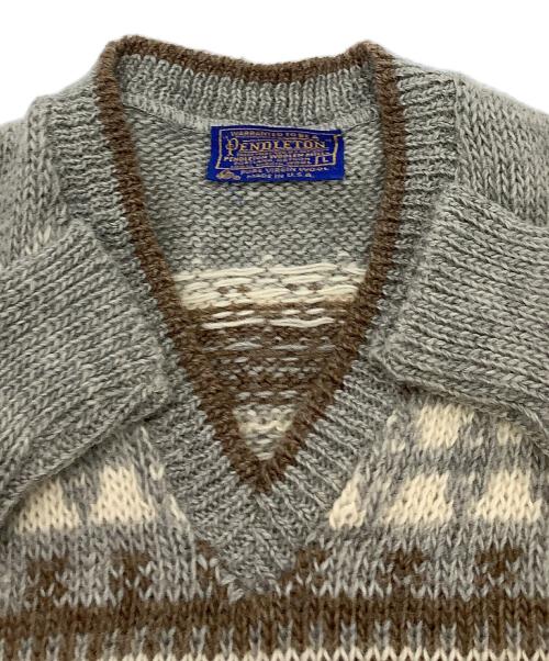 PENDLETON（ペンドルトン）PENDLETON (ペンドルトン) ニット 70's フェアアイル柄厚手ニット ブラウン サイズ:Lの古着・服飾アイテム