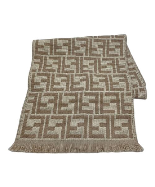 FENDI（フェンディ）FENDI (フェンディ) マフラー ズッカ柄 ウールフリンジマフラー ベージュの古着・服飾アイテム