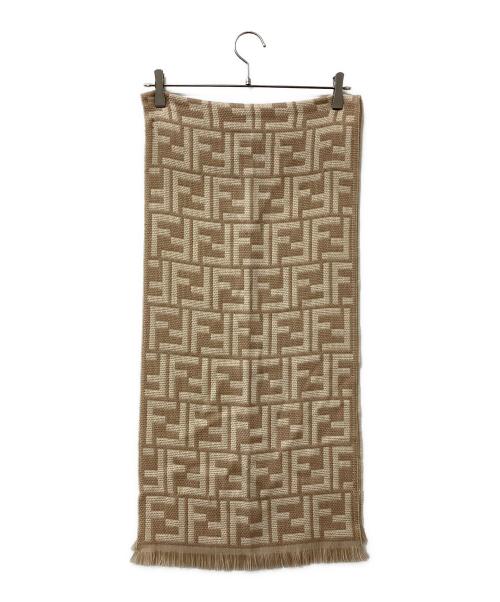 FENDI（フェンディ）FENDI (フェンディ) マフラー ズッカ柄 ウールフリンジマフラー ベージュの古着・服飾アイテム