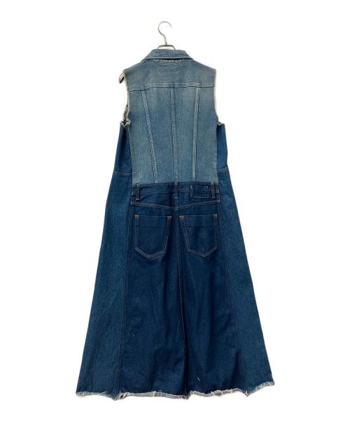 MM6 Maison Margiela（エムエムシックスメゾンマルジェラ）MM6 Maison Margiela (エムエムシックスメゾンマルジェラ) ノースリーブワンピース デニム 切替 デザイン ノースリーブワンピース インディゴ サイズ:38の古着・服飾アイテム
