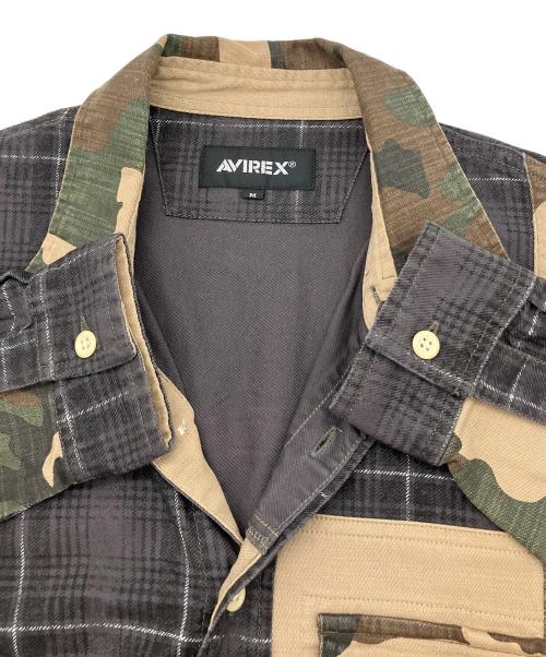 AVIREX（アヴィレックス）AVIREX (アヴィレックス) シャツジャケット プリント チェック コンビネーション オーバーシャツ グレー サイズ:Mの古着・服飾アイテム