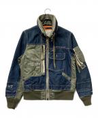 AVIREX TYPE BLUEアヴィレックス タイプブルー）の古着「ジャケット コンビネーション カスタムデニムジャケット」｜グリーン×インディゴ