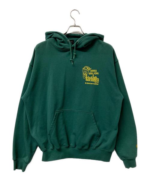 AVIREX（アヴィレックス）AVIREX (アヴィレックス) プルオーバーパーカー RECORD DESIGN SWEAT PULLOVER PARKA グリーン サイズ:Mの古着・服飾アイテム