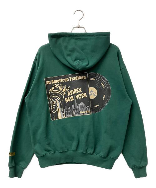 AVIREX（アヴィレックス）AVIREX (アヴィレックス) プルオーバーパーカー RECORD DESIGN SWEAT PULLOVER PARKA グリーン サイズ:Mの古着・服飾アイテム