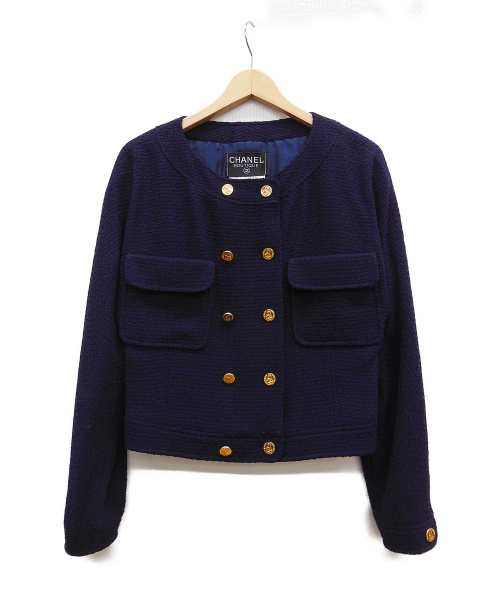 CHANEL（シャネル）CHANEL (シャネル) ノーカラージャケット ネイビー サイズ:38の古着・服飾アイテム