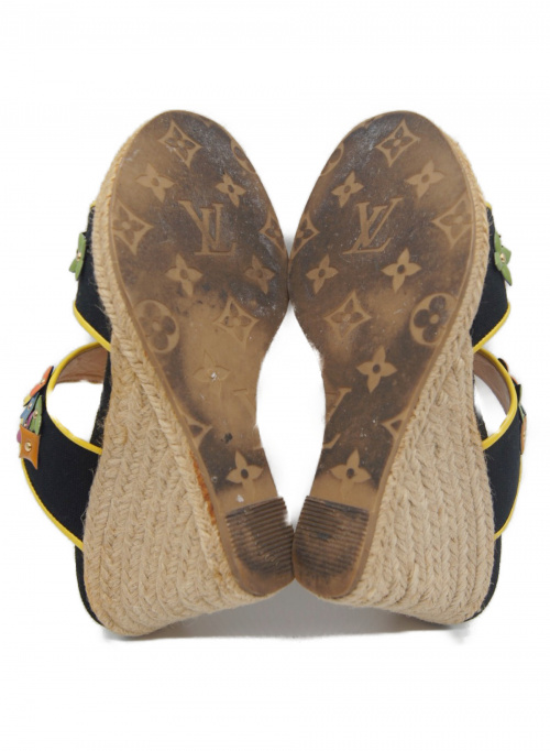 LOUIS VUITTON（ルイ ヴィトン）LOUIS VUITTON (ルイヴィトン) ウェッジソールサンダル ブラック×イエロー サイズ:35 1/2 マルチカラーの古着・服飾アイテム