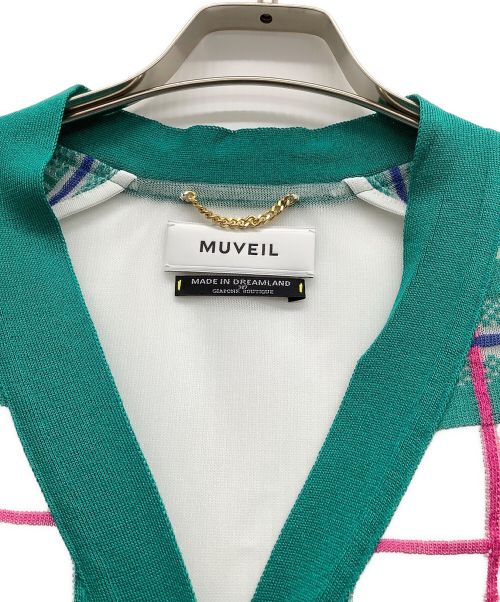 MUVEIL（ミュベール）MUVEIL (ミュベール) チェックコンビカーディガン グリーン サイズ:38 未使用品の古着・服飾アイテム