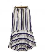 TOMORROW LANDトゥモローランド）の古着「コットンポプリン ストライプスカート」｜パープル×ホワイト