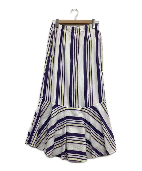 TOMORROW LAND（トゥモローランド）TOMORROW LAND (トゥモローランド) コットンポプリン ストライプスカート パープル×ホワイト サイズ:M 未使用品の古着・服飾アイテム
