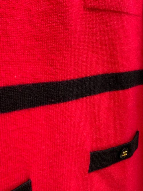 CHANEL（シャネル）CHANEL (シャネル) カシミヤニットワンピース レッド×ブラック サイズ:40の古着・服飾アイテム