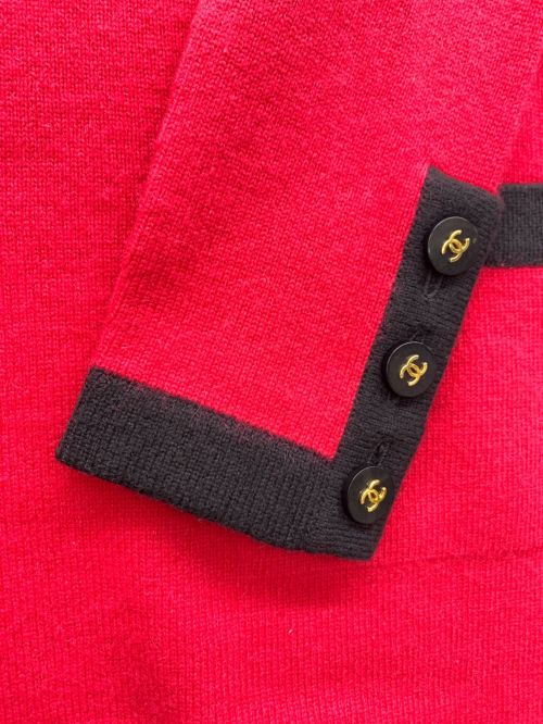 CHANEL（シャネル）CHANEL (シャネル) カシミヤニットワンピース レッド×ブラック サイズ:40の古着・服飾アイテム