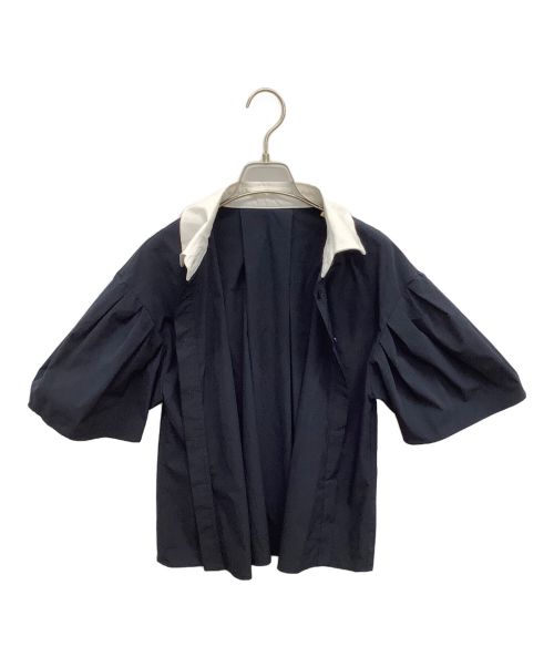 ELLIE（エリー）ELLIE (エリー) ラウンドカラーブラウス ネイビー×ホワイト サイズ:Fの古着・服飾アイテム