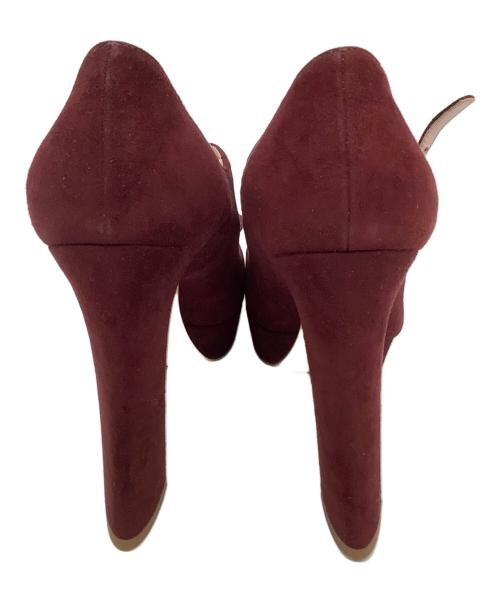 MIU MIU（ミュウミュウ）MIU MIU (ミュウミュウ) オープントゥ・ストラップスェードパンプス ボルドー サイズ:371/2の古着・服飾アイテム